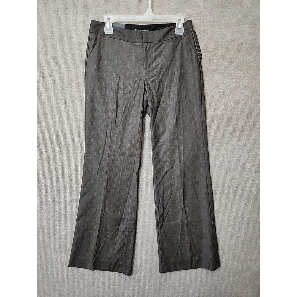 Banana Republic Martin Fit Dress Pants Womens 4 Petite Brown Striped Trouser NEW